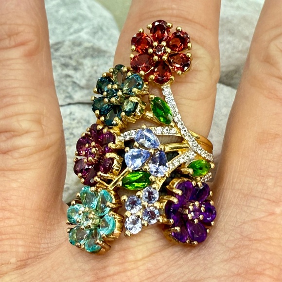 NWT Multi Gemstone Floral Ring 7.10ctw Size 7 Vermeil Gold Over Sterling Silver - Picture 9 of 17
